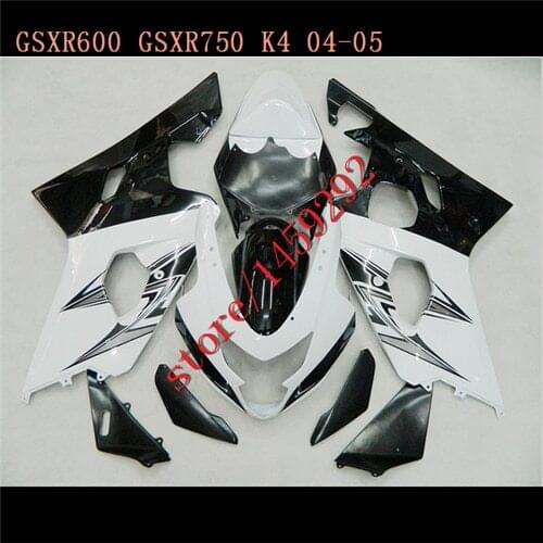 Motorcycle Fairing kits for A mold GSXR600 750 GSXR600 GSXR 750 K4 04 05 2004 2005 White/Black Fairings bodykit BBF