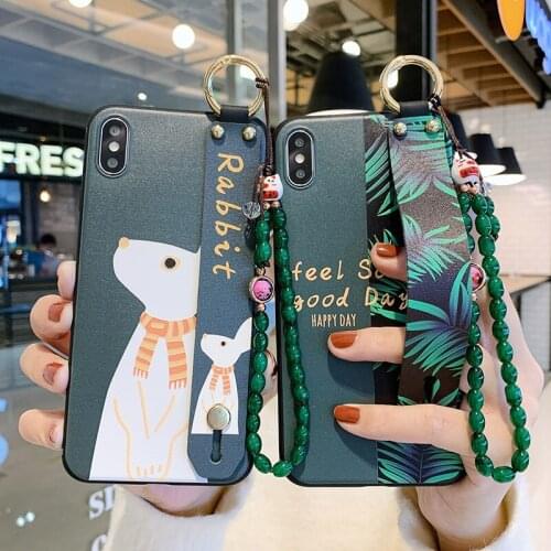 Galaxy S21 Ultra S8 S9 S10 Lite S20 Plus Case Hanging Beads Leaf Animal Wrist Strap Stand Cover for Samsung Note 20 10 Lite 8 9