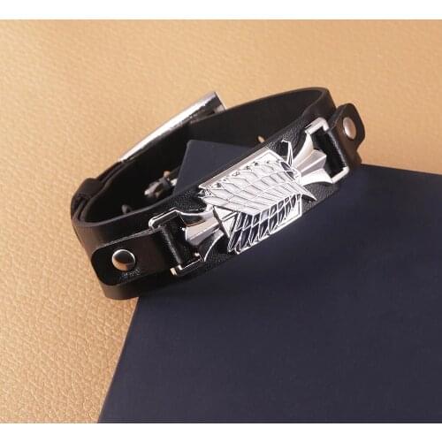 Anime Attack On Titan Bracelet Shingeki No Kyojin Wings Of Liberty Unisex Leather Bracelets For Women Men Cosplay Jewelry Gift