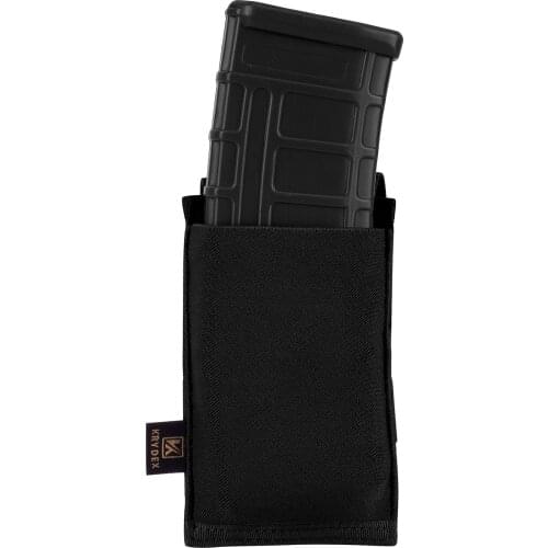 KRYDEX Single 5.56 Open Top Elastic Rifle Magazine Pouch Tactical High Speed Fast Draw MOLLE / PALS Magazine Carrier Black
