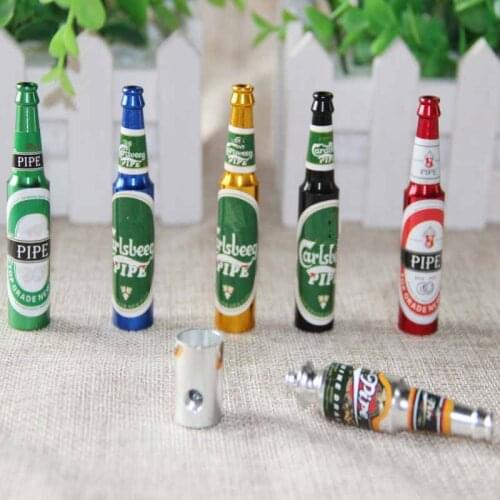 Smoking Pipe Herb Tobacco Pipes Gifts narguile Weed Grinder Smoke 6 colors Pipes Mini Beer Smoke Metal Pipes Portable Creative