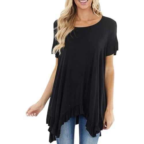 Fashion Irregular Ruffles Blouse Shirt Loose O-Neck Tops Tee Summer Casual Ladies Tops Female Women Short Sleeve Blusas Pullover