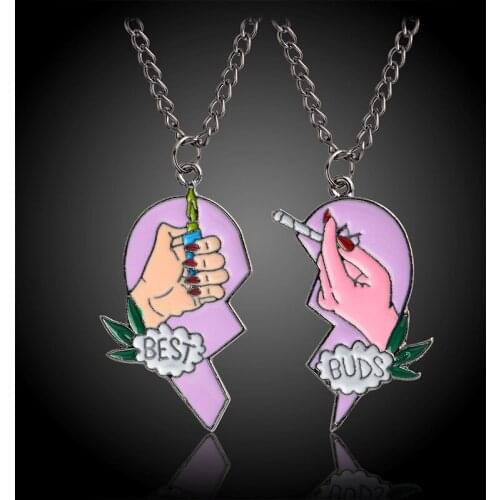Fashion Best Friends Honey Love Couple Pendant Necklace Best Buds Lighter and Cigarettes Broken Heart Shape Pendant Necklace