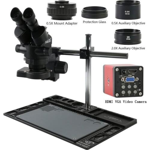 3.5X-90X Continuous Zoom Simul-focal Trinocular Stereo Microscope 14MP 1080P HDMI VGA Video Camera 0.5X CTV Adapter Workbench