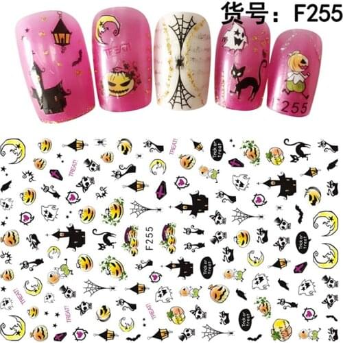10 sheets Halloween ADhesive nail decals Nails Art decorations Stickers acrylic nail accessories beauty manicure tools F251-F260
