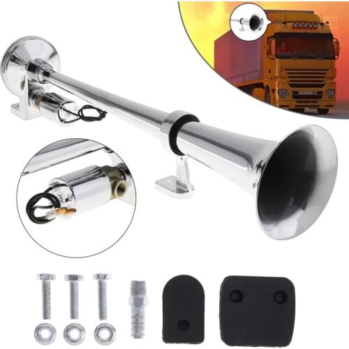 17 Inch 12V/24V 150dB Super Loud Single Trumpet Air Horn Compressor Car Loudspeaker for Automobile Car Truck Boat Train Lorry