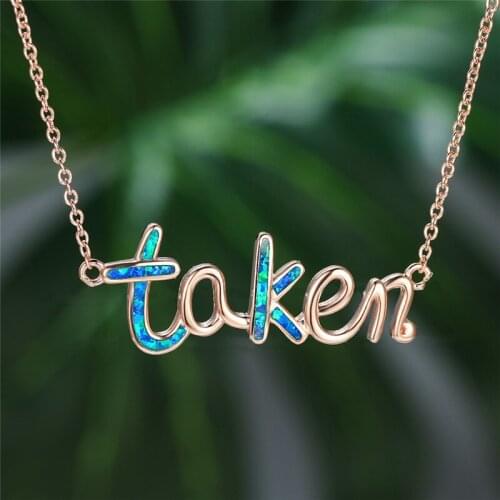 Rose Gold Silver Color Chain Necklace Trendy Letter Taken Wedding Necklace White Blue Opal Stone Pendant Necklaces For Women Men