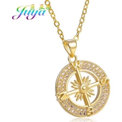 Juya Micro Pave Zircon Starburst Necklace Supplies Handmade Compass Pendant Necklace For Women Girl Christmas Gift Jewelry