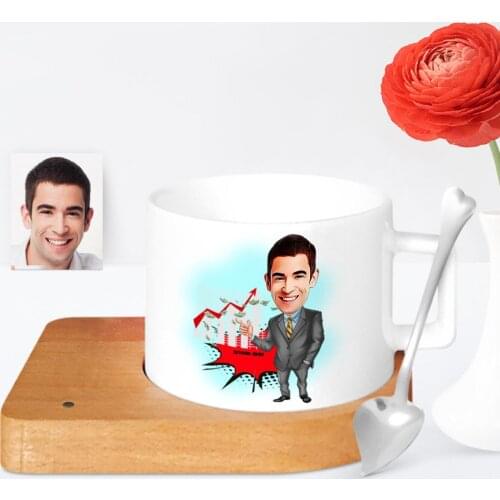 Personalized Mr Banker Cartoon Wooden Altlıklı Ceramic Cup-3