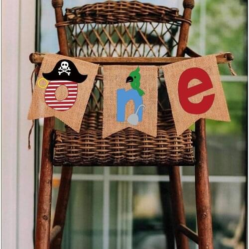 Pirate captain Sailing Nautical themed boy first 1st one old Birthday party High Chair decoration Banner Photo Prop Backdrop