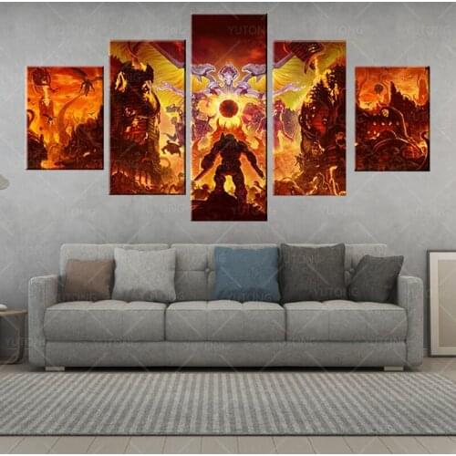 5 Pieces Doom Eternal Video Game Posters Canvas Painting Wall Art Game Artwork Home Decor Sofa Background Decor