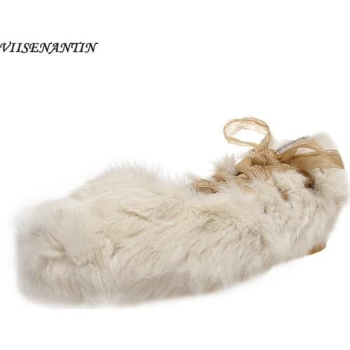 Square Toe Savage Fur Mary Jane Fur Casual Shoes Women Autumn and Winter Outer Wear Rabbit Fur Lace-up Plush Flat White Shoes