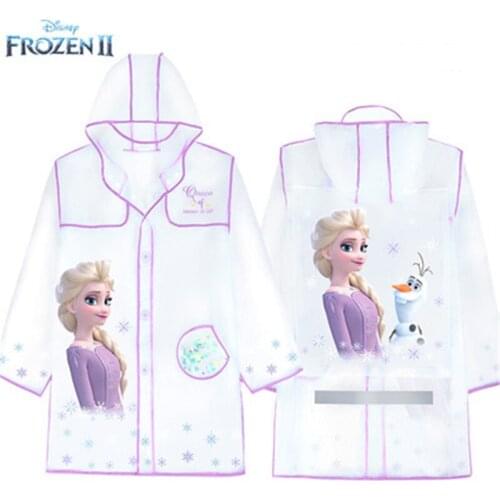 Disney Kids Transparent Raincoat Frozen Elsa Rain Coat for Children Rain Poncho Waterproof Reflective Strip Student