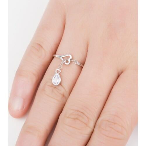 Romantic Heart Shaped Open Rings with Crystal Tear Drop Pendant Bridal Wedding Accessories