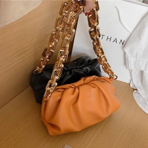 Spring 2021 Chain Pouch Shoulder Bags For Women Designer Brand Ruched PU Leather Female Clutch High Quality Purses And Handbags