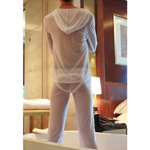 Sexy Men 1 Pajamas Set Wear Pajamas Sleepwear See Through Loose Mesh Sheer Lounge Pants Erotic lingerie FX1041