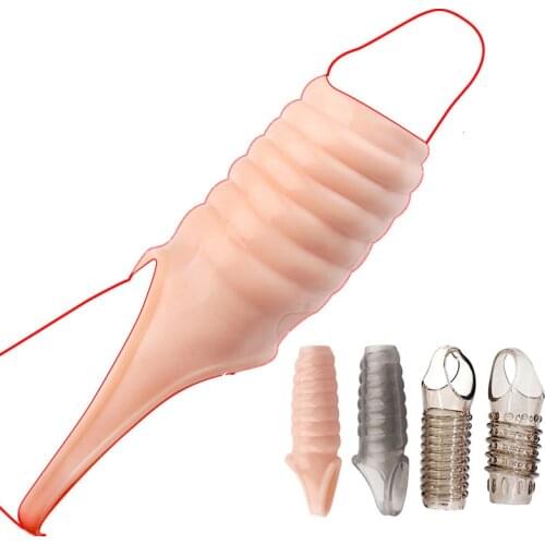 Silicone Reusable Penis Sleeve Cock Ring Glans Penis Enlargment Delay Ejaculation Penis Extender Adult Sex Toys for Men