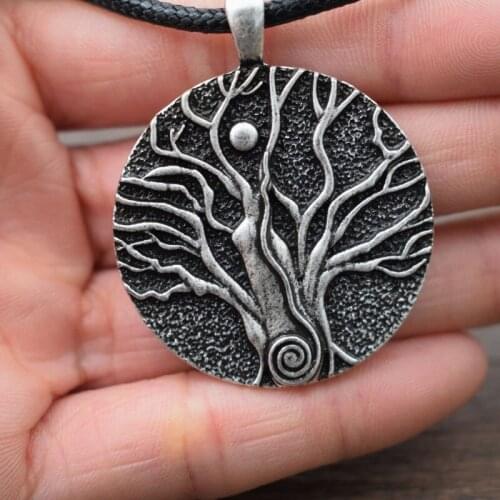 Nordic Vikings Runes Amulet Moon Ritual Tree of Life Pendant Necklace for Women and Men Gifts