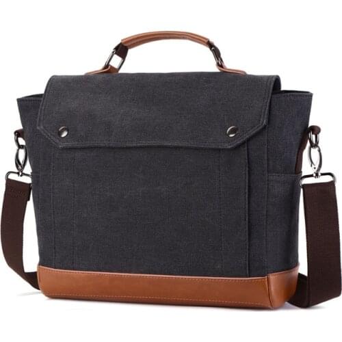 2020 new retro British style canvas messenger bag solid color casual fashion one-shoulder diagonal briefcase Cell Phone Pocket