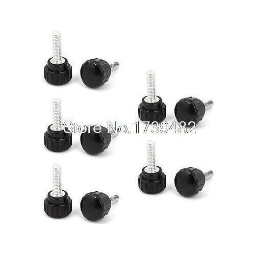 Lathe M5 x 15mm x 15mm Black Round Head Thumbscrew Grip Knurled Knobs 10 Pcs