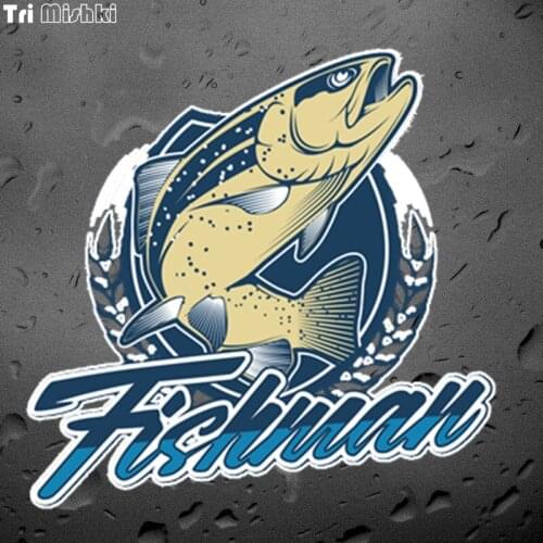 Tri Mishki WCS868 14x14.4cm fishman fishing car sticker PVC coloful Decals Motorcycle Accessories sticker