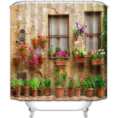 Street Flowers Background Pattern Shower Curtain set 3D printing Waterproof coated polyester fabric bathroom with 12 hooks 71 in