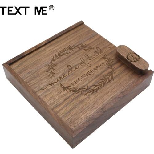 TEXT ME LOGO Walnut Wooden+box usb flash drive 4GB 8GB 16GB 32GB 64GB usb2.0 custom made best gift pendrive
