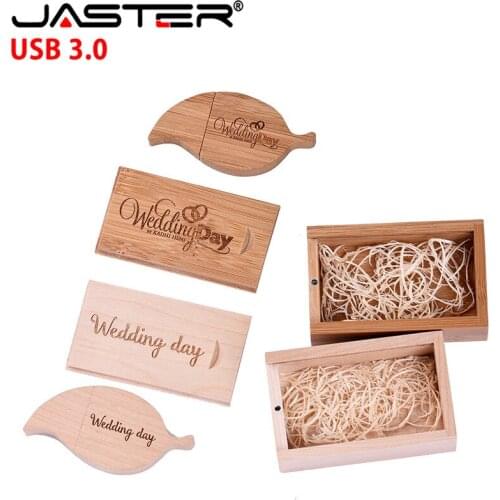 JASTER usb 3.0 wooden leaf + box usb flash drive Memory stick pen drive 4GB 16GB 32GB 64GB pendrive gift (free custom logo)