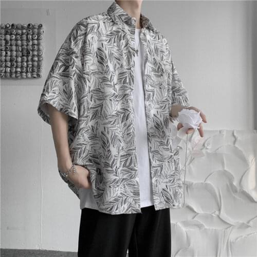 Retro Printed Floral Shirts Men Short Sleeve Outerwear Casual Loose Trendy Tops Thin Streetwear Half-sleeved Shirt Spring Summer