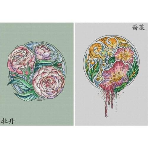 2021 Manufacturer Embroidery Circle Peony Rose Funny Cross Stitch Kits UK with 100% Cotton Floss & Free Shipping for Home Decor