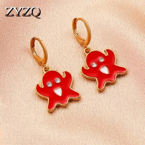 ZYZQ 2021 Creative Dripping Oil Color Ghost Drop Earrings For Women Personlity Funny Cartoon Grimace Earrings Halloween Jewelry