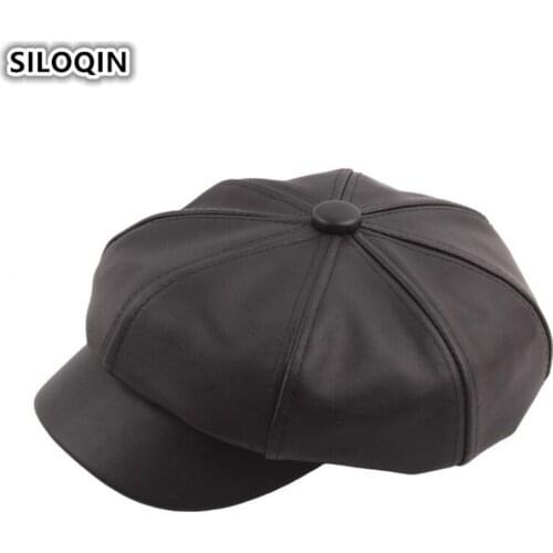 SILOQIN Snapback Caps For Women Autumn Womens Hat PU Imitation Leather Berets Solid Elegant Fashion Female Bone Winter Hats NEW