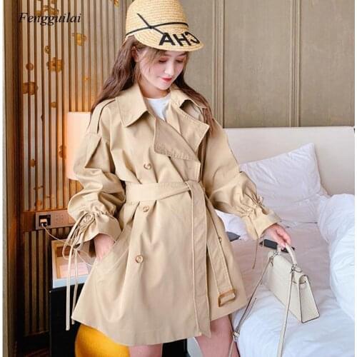 Spring and Autumn Womens Khaki Short Trench Coat Loose Jacket Womens Trench Coat A-Line Womens R Coat Cloak Belt