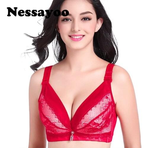 Nessayoo big size underwear women push up wire free fly bra sexy lace bralete large bras sizes pastel erotic lingerie brassiere