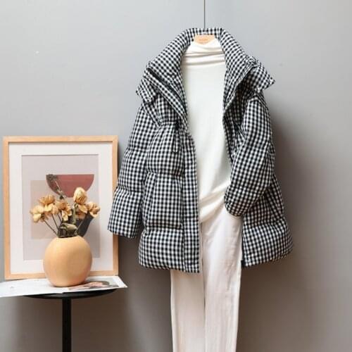 SEDUTMO Winter Long Plaid Duck Down Coat Women Warm Thick Slim Tunic Hooded Jacket Autumn Oversize Casual Pocket Parkas ED1631