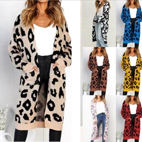 Winter Long Cardigan Sweater Dress Knitted Cardigan Sweaters for Women Yellow Leopard Cardigans Coat Ladies Thick Clothes S- XXL