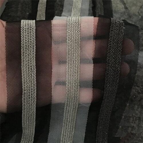 1Yard/lot 12row Silver Beads Black/ White Mesh Lace Tassel Ribbon Trim Beading Trim Costume Sash Belt X075