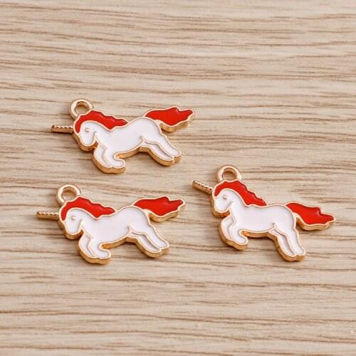 10pcs 20*17mm 4 Color Enamel Unicorn Charms for Necklaces Earrings DIY Lucky Animals Pendants Charms Jewelry Finding Crafting