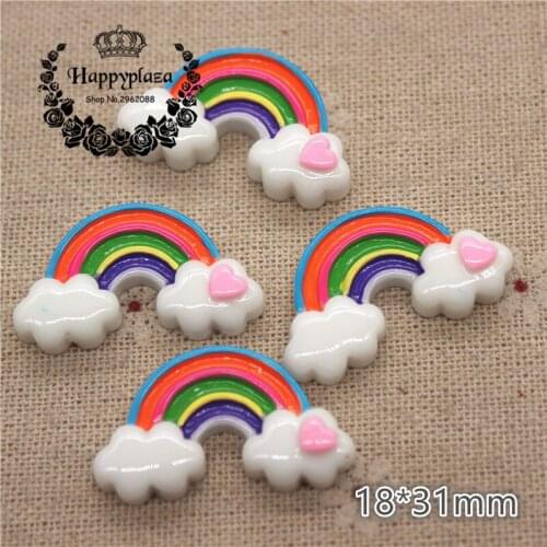 10pcs Kawaii Resin Rainbow heart Cloud Flatback Cabochon Miniature Art DIY Craft Accessories,18*31mm