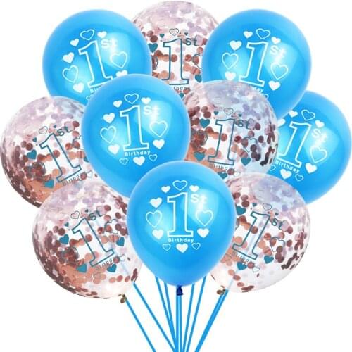 10pcs 1st Birthday Balloon First Happy Birthday Party Decoration Glitter Confetti Latex Ballons Baby Shower Party Balloons