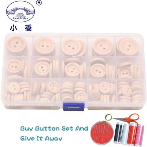 140pcs Multi-size Natural Color 2 Hole Wooden Buttons Handmade Sewing Accessories Buttons Decoration Button For Clothes+1box