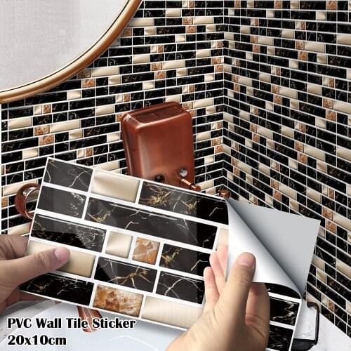 27Pcs/Pack 20x10cm Gold Metallic Black Marble PVC Self-adhesive Wall Stickers DIY Bathroom Kitchen Wall Tile Stair Sticker
