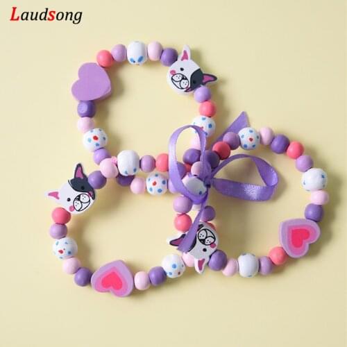 3pcs Cute Colorful Animal Flower Cartoon Wooden Beads Childrens Bracelet For Children Toy Jewelry Girl Boy Christmas Gifts
