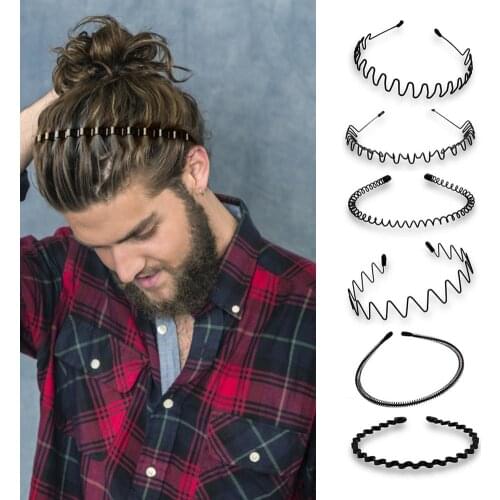 6PCS Unisex Simple Black Metal Hairband Spring Wavy Hair Hoop Anti-slip Headband Hair Accessories For Men Women Face Headband