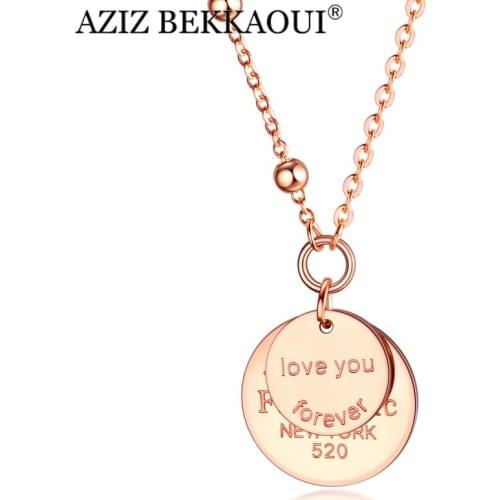AZIZ BEKKAOUI Stainless Steel Engraved With The Words I Love You Forever Double Pendants Necklace For Women Present For Gift