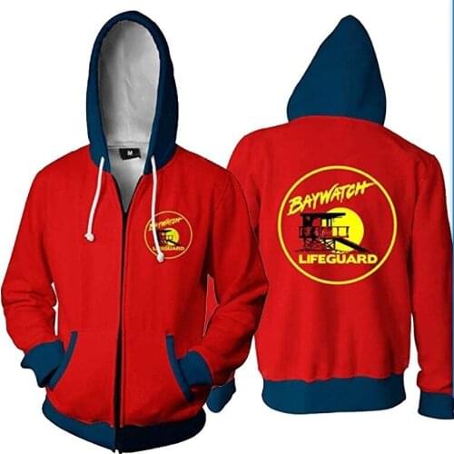 Baywatch Cosplay Hoodie 3D Print Costume Jacket Hoodie Zipper Sweatshirt Halloween Zipper Jersey