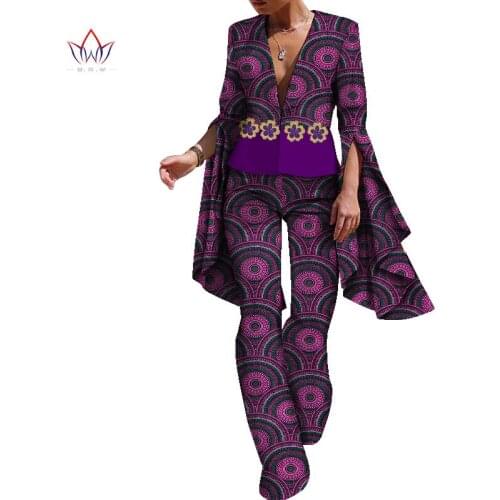 Bintarealwax Africa Pant Sets for Women Dashiki Crop Top and Pants Africa Clothing Bazin Plus Size 7XL African Clothing WY8779