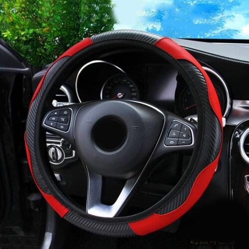 Auto Steering Wheel Cover Black & Red Car Install Interior Protector 38CM Accessory