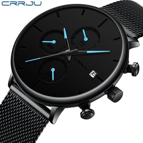 CRRJU Watch Men Blue Luxury Quartz Steel Mens Watches Top Brand Luxury Chronograph Clock Man Mens Watch Luxury Wristwatches