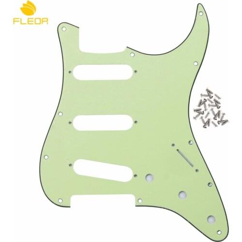 FLEOR Mexican/US Standard 11 Holes SSS ST Guitar Pickguard Scratch Plate with Pure Aluminum Foil Shield, Mint Green